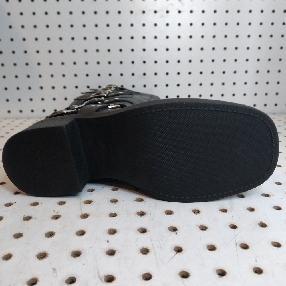 Women's 12.5" Knee High Moto Boots Buckle Strap Gothic Low Chunky Platform Black - Picture 10 of 10